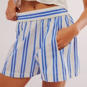 Free People Get Free Striped Pull On Shorts Blue White Size Medium Coastal